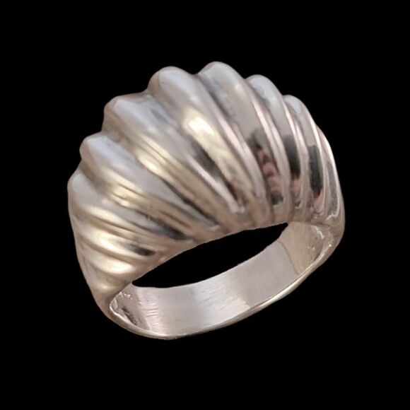 Sterling Ribbed Contemporary Dome Statement Ring - Picture 1 of 9